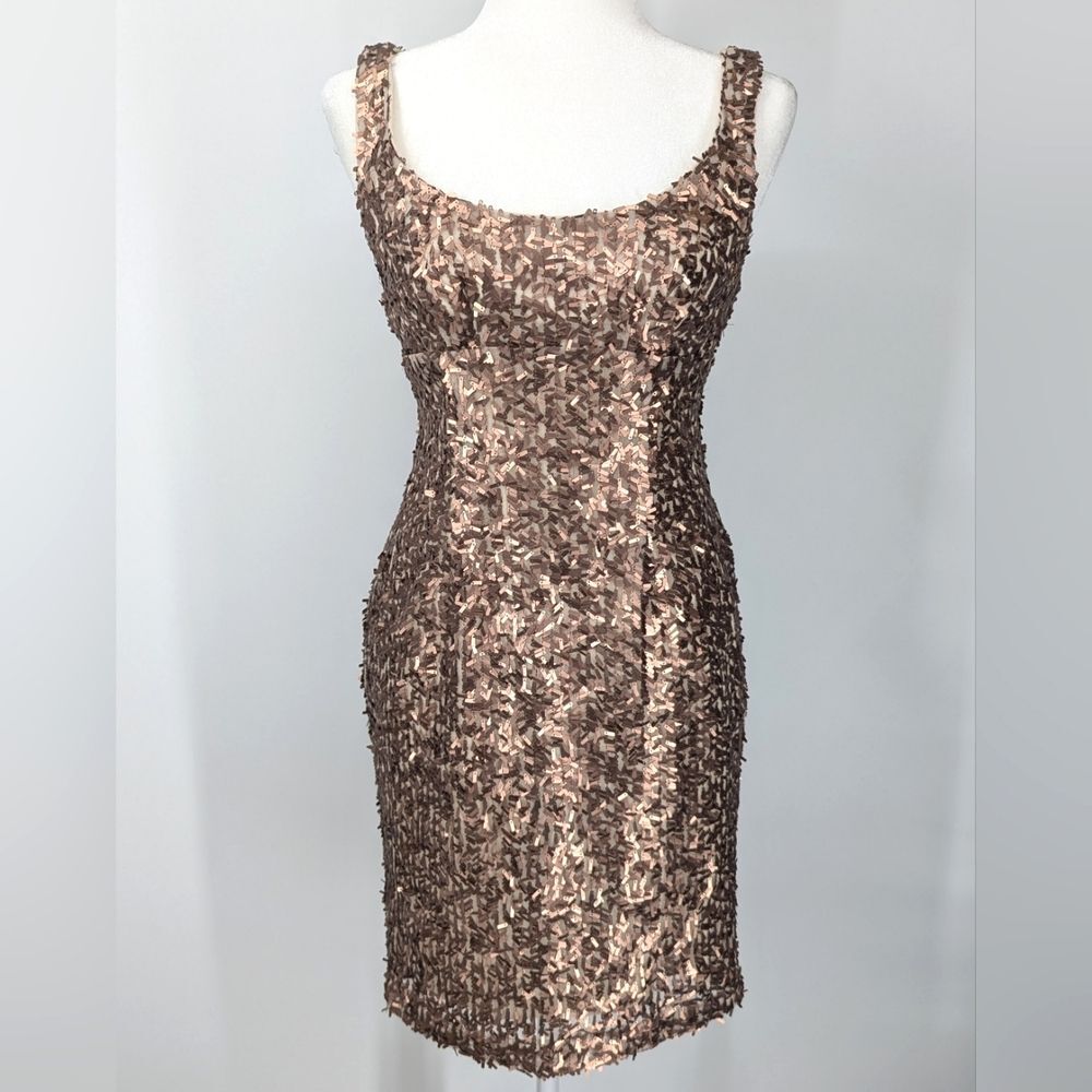 Suzi Chin for Maggy Boutique Gold Bronze Metallic Sequin Sleeveless Mini Dress 2